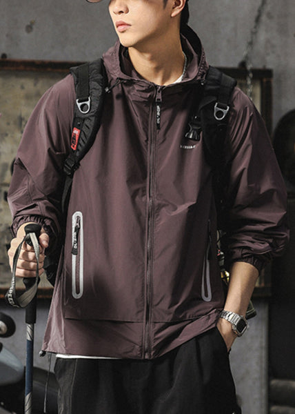 Mens Purple Summer Boutique UPF 50+ Coat Zippered Hooded FashionChic