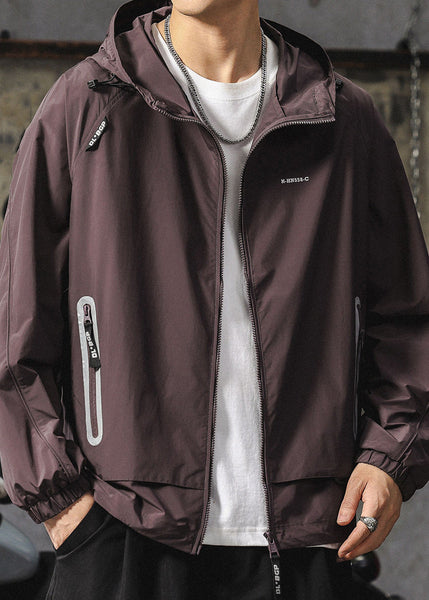 Mens Purple Summer Boutique UPF 50+ Coat Zippered Hooded FashionChic