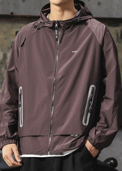 Mens Purple Summer Boutique UPF 50+ Coat Zippered Hooded FashionChic