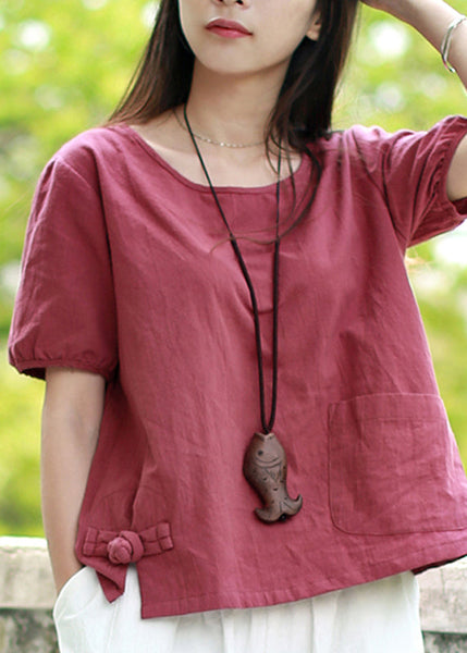 Boutique Red Asymmetrical Patchwork Shirts Summer VB1025 Ada Fashion