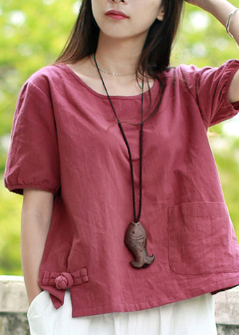 Boutique Red Asymmetrical Patchwork Shirts Summer VB1025 Ada Fashion