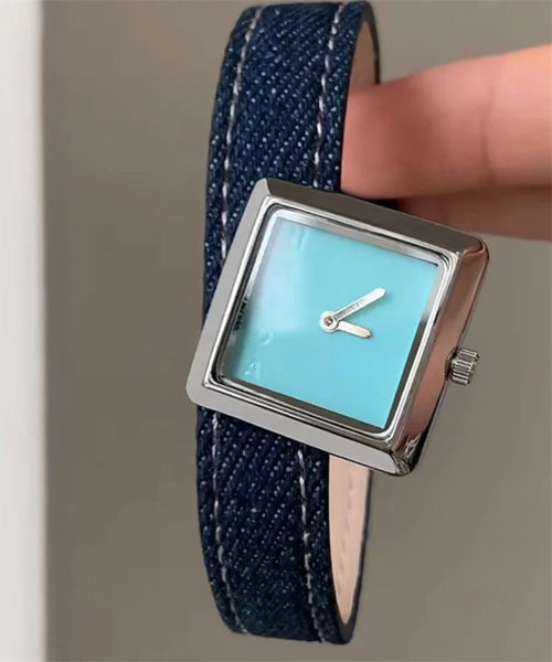 Fabric Waterproof Quartz Boutique Denim Movement Red Watches FashionChic