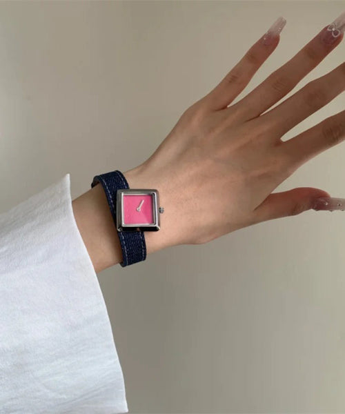 Fabric Waterproof Quartz Boutique Denim Movement Red Watches FashionChic