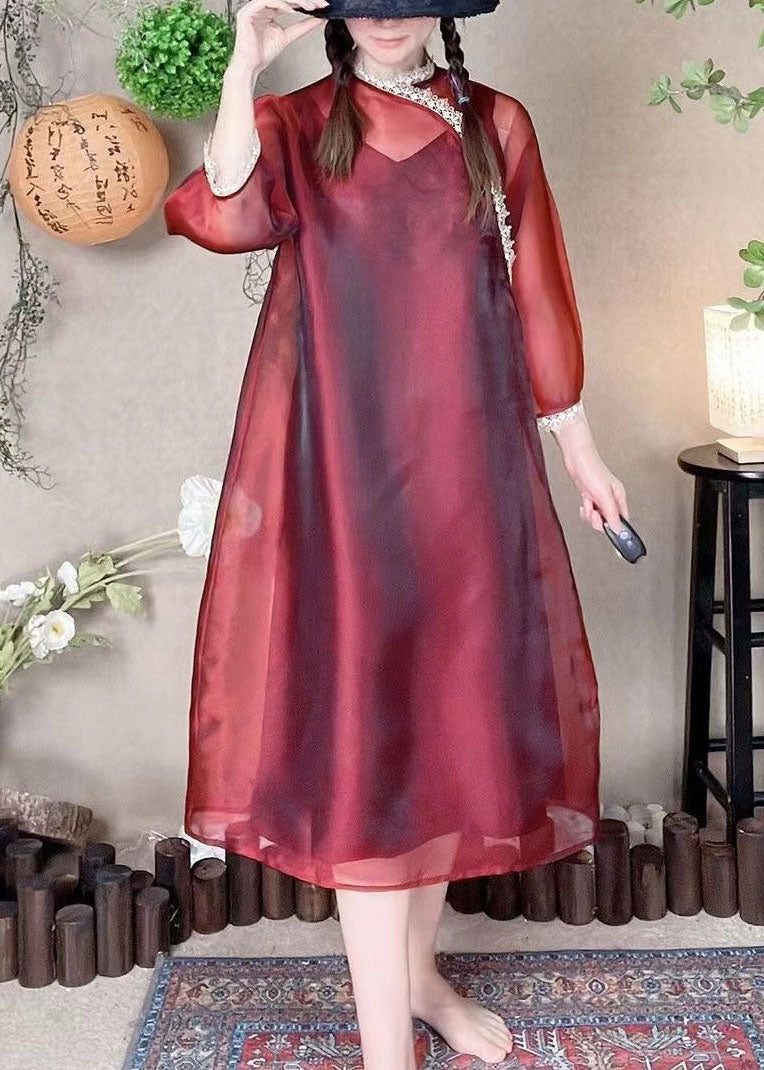 Boutique Red Lace Patchwork Organza Dresses Summer FF015 MZF-SDL240607