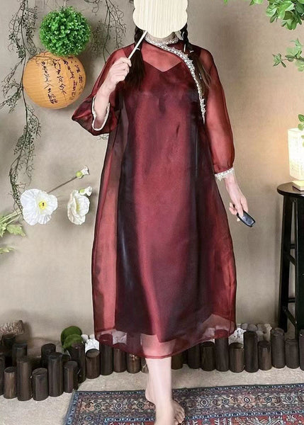 Boutique Red Lace Patchwork Organza Dresses Summer FF015 MZF-SDL240607