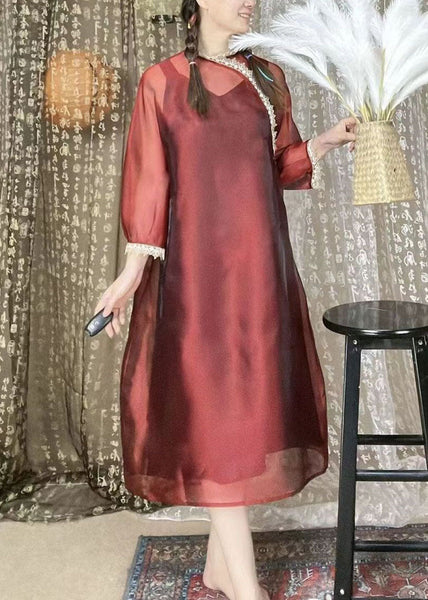 Boutique Red Lace Patchwork Organza Dresses Summer FF015 MZF-SDL240607