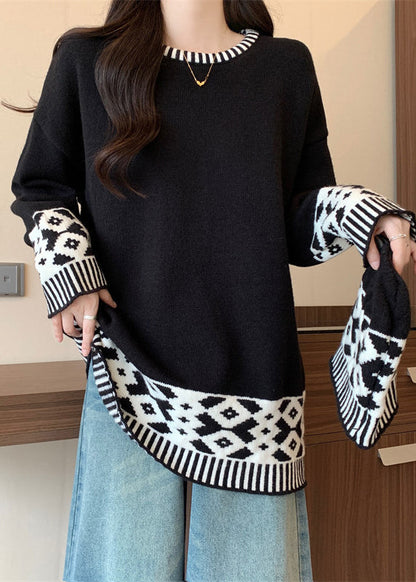 Boutique Red O Neck Jacquard Patchwork Knit Sweater Winter RG039 ABC