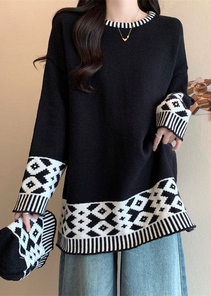 Boutique Red O Neck Jacquard Patchwork Knit Sweater Winter RG039 ABC