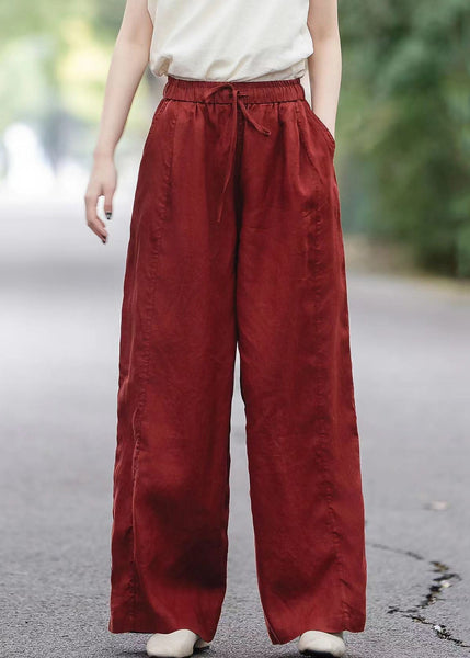 Pockets Elastic Pants Red Waist Summer Boutique Linen FashionChic