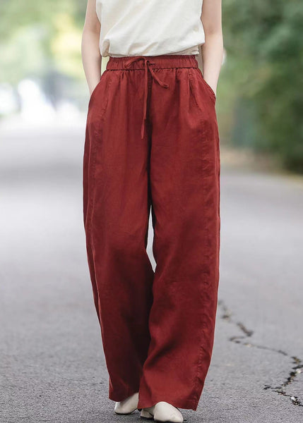 Pockets Elastic Pants Red Waist Summer Boutique Linen FashionChic