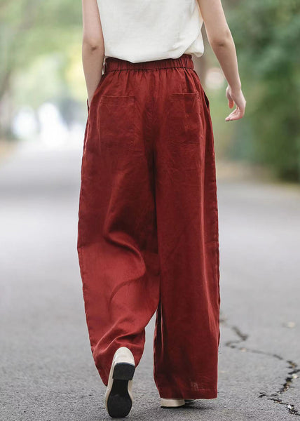 Pockets Elastic Pants Red Waist Summer Boutique Linen FashionChic