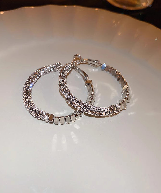 Boutique Silk Copper Zircon Small Bits Of Silver Hoop Earrings ZZ038 JEW-EAR240613