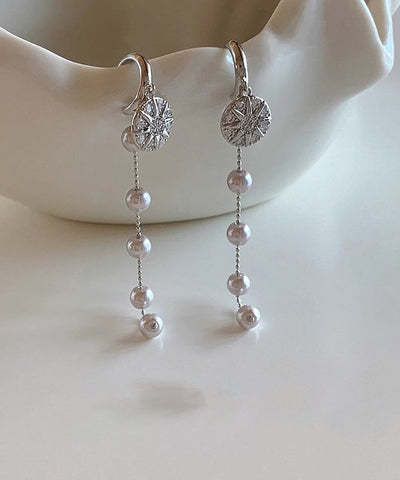 Boutique Zircon Drop Sterling Silk Silver Overgild Pearl Earrings FashionChic