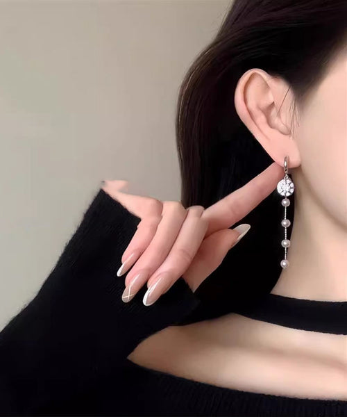 Boutique Zircon Drop Sterling Silk Silver Overgild Pearl Earrings FashionChic