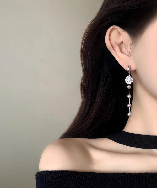 Boutique Zircon Drop Sterling Silk Silver Overgild Pearl Earrings FashionChic