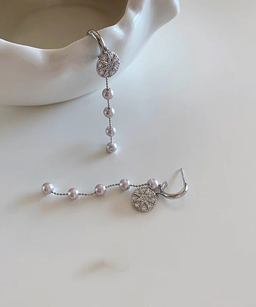 Boutique Zircon Drop Sterling Silk Silver Overgild Pearl Earrings FashionChic