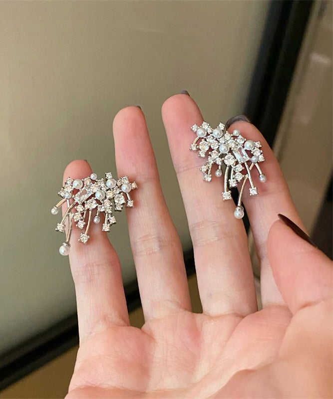 Silver Silk Snowflake Boutique Stud Earrings Sterling Zircon FashionChic