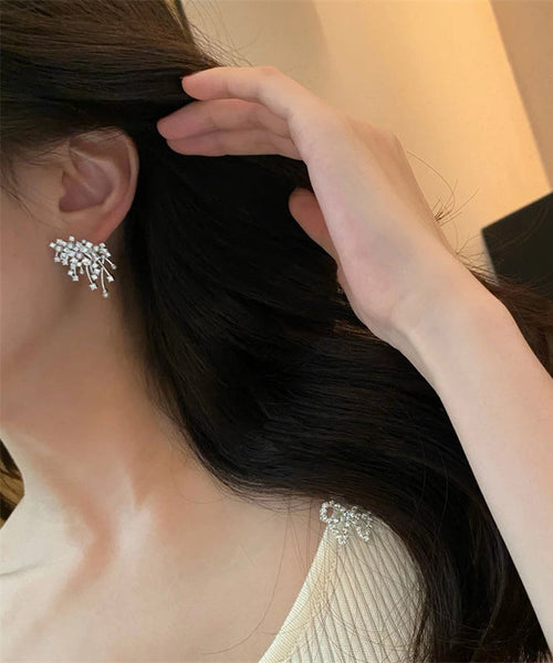 Silver Silk Snowflake Boutique Stud Earrings Sterling Zircon FashionChic