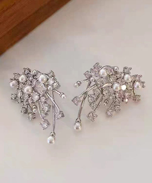 Silver Silk Snowflake Boutique Stud Earrings Sterling Zircon FashionChic