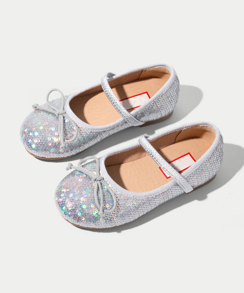 Strap Flat Bow Sequins Shoes Buckle Kids Boutique Feet Silvery FashionChic