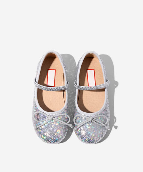 Strap Flat Bow Sequins Shoes Buckle Kids Boutique Feet Silvery FashionChic