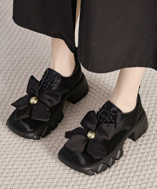 Boutique Splicing Chunky Loafers Black Ma Hai Mao Lace Up OM022 ABC