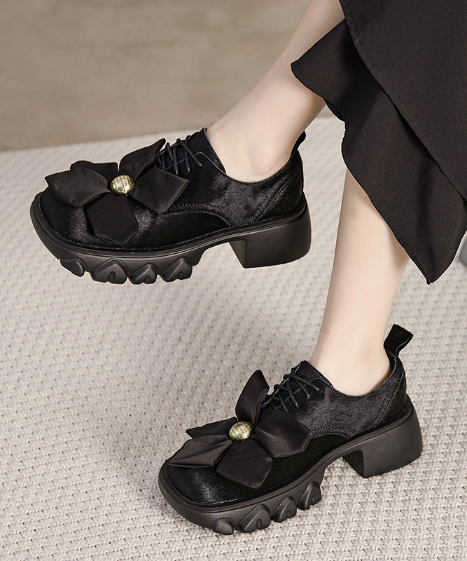 Boutique Splicing Chunky Loafers Black Ma Hai Mao Lace Up OM022 ABC