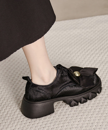 Boutique Splicing Chunky Loafers Black Ma Hai Mao Lace Up OM022 ABC