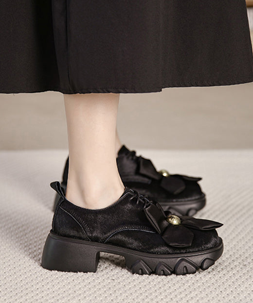 Boutique Splicing Chunky Loafers Black Ma Hai Mao Lace Up OM022 ABC