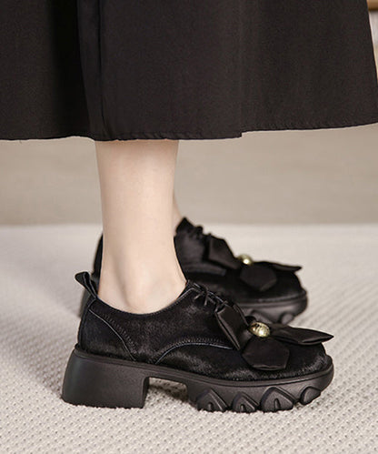 Boutique Splicing Chunky Loafers Black Ma Hai Mao Lace Up OM022 ABC