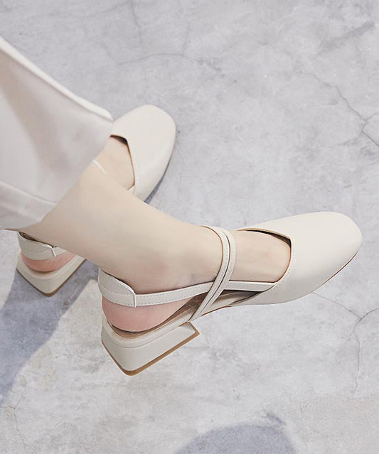 Chunky Boutique Leather Beige Sandals Splicing Faux FashionChic