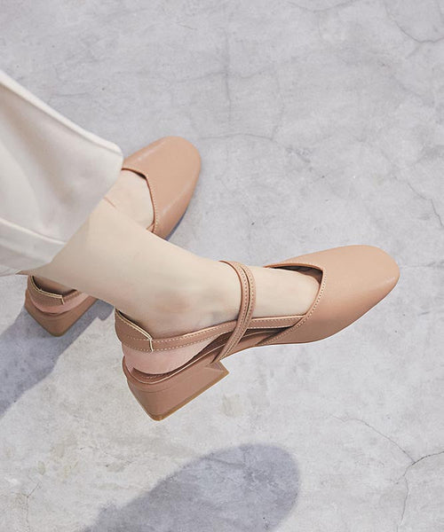 Chunky Boutique Leather Beige Sandals Splicing Faux FashionChic