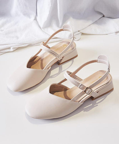 Chunky Boutique Leather Beige Sandals Splicing Faux FashionChic