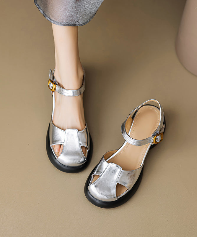 Splicing Chunky Boutique Strap Sandals Yellow Buckle Sheepskin FashionChic