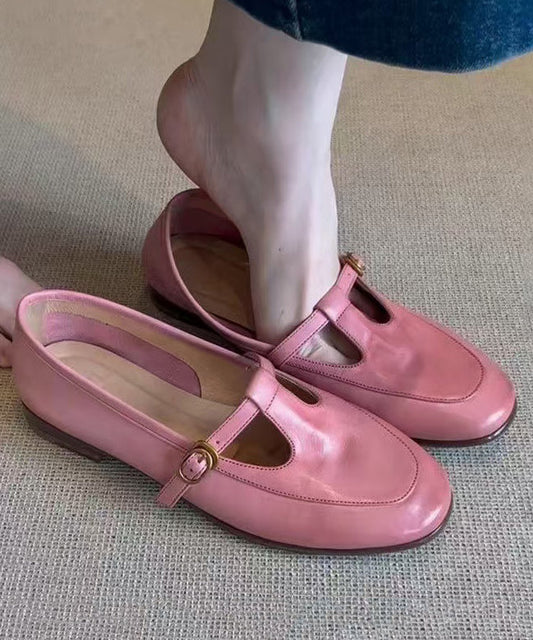 Splicing Shoes Cowhide Flat Leather Pink Boutique FashionChic