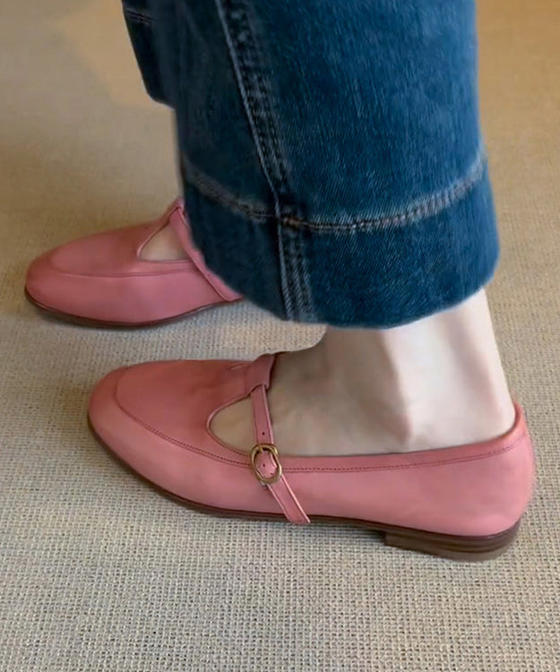 Splicing Shoes Cowhide Flat Leather Pink Boutique FashionChic