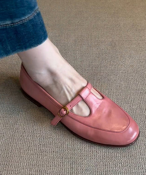 Splicing Shoes Cowhide Flat Leather Pink Boutique FashionChic