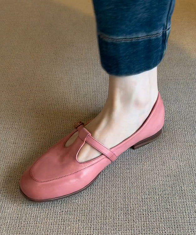 Splicing Shoes Cowhide Flat Leather Pink Boutique FashionChic