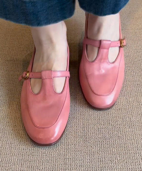 Splicing Shoes Cowhide Flat Leather Pink Boutique FashionChic