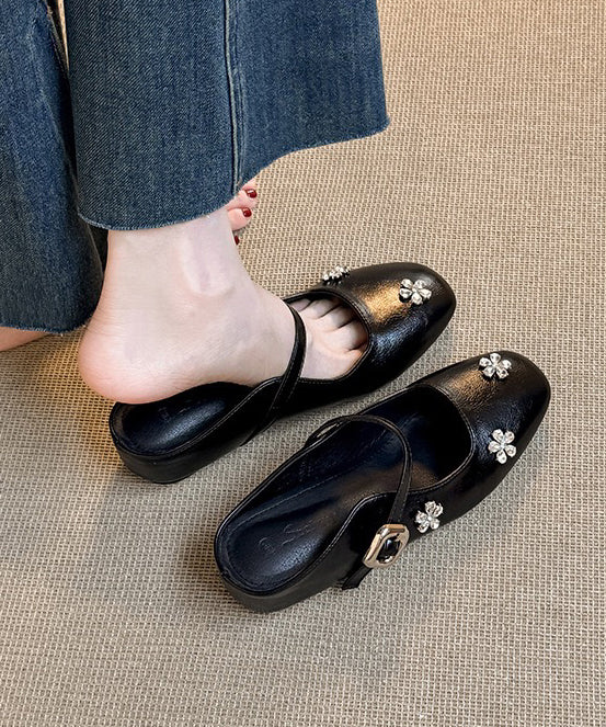 Splicing Slide Black Faux Sandals Zircon Wedge Boutique Leather FashionChic