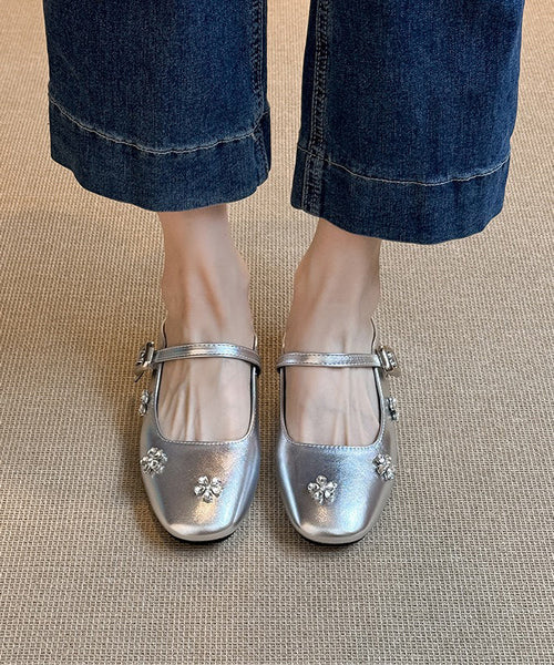 Splicing Slide Black Faux Sandals Zircon Wedge Boutique Leather FashionChic