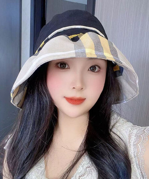 Boutique Versatile Holiday Yellow Plaid Hat YU1025 Hat-HAT240528