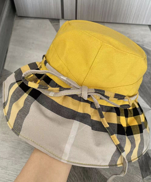 Boutique Versatile Holiday Yellow Plaid Hat YU1025 Hat-HAT240528