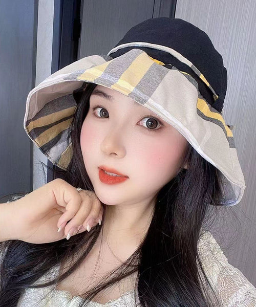 Boutique Versatile Holiday Yellow Plaid Hat YU1025 Hat-HAT240528