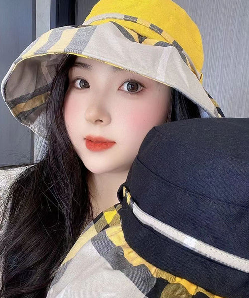 Boutique Versatile Holiday Yellow Plaid Hat YU1025 Hat-HAT240528