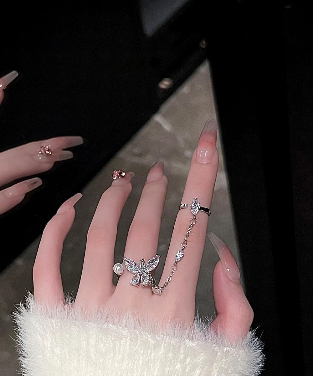 Boutique White Alloy Zircon Butterfly Tassel Rings GH1077 Ada Fashion