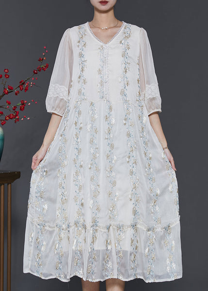 Boutique White Embroidered Patchwork Lace Silk Dresses Summer SD1067 Ada Fashion