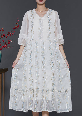 Boutique White Embroidered Patchwork Lace Silk Dresses Summer SD1067 Ada Fashion