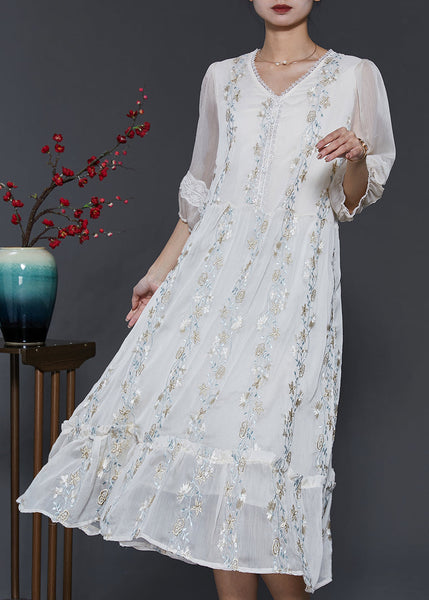 Boutique White Embroidered Patchwork Lace Silk Dresses Summer SD1067 Ada Fashion