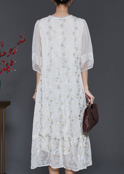 Boutique White Embroidered Patchwork Lace Silk Dresses Summer SD1067 Ada Fashion
